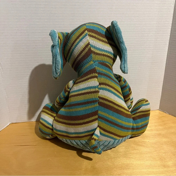 Pier One Imports Elephant Plush Jala 10" Striped & Teal Blue Corduroy Knitted - Picture 3 of 4